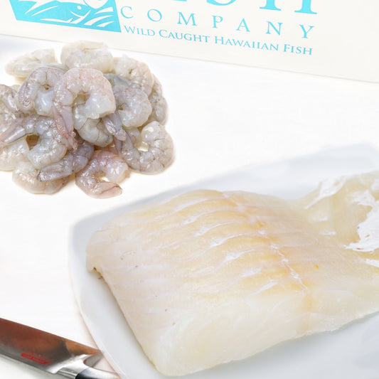 Alaskan Halibut 2 lbs And Gourmet White Shrimp 4 lbs